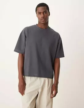 Темно-угольная футболка свободного кроя премиум-класса ASOS DESIGN из плотной ткани плотностью 300 г/м