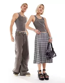 Темно-угольная футболка унисекс в рубчик Reclaimed Vintage