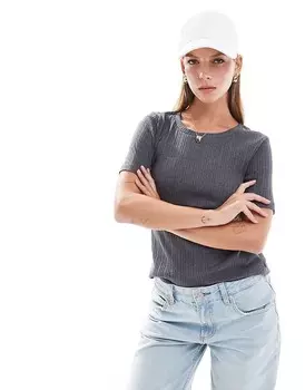 Темно-угольная футболка в рубчик Brave Soul