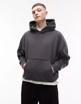 Темно-угольная худи оверсайз Topman Heavyweight