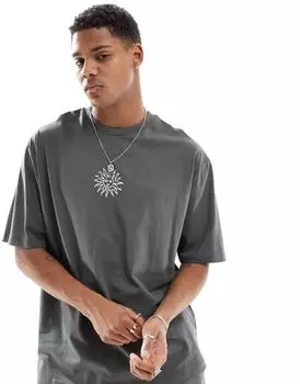 Темно-угольная оверсайз-футболка ASOS с изображением солнца на груди
