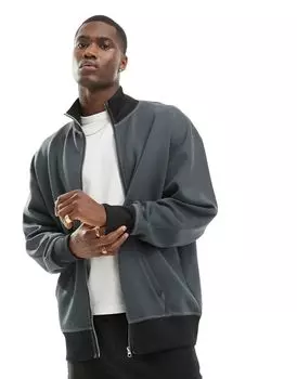 Темно-угольная спортивная куртка оверсайз с аквалангом ASOS DESIGN
