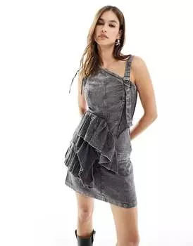 Темно-угольное платье мини с разрезом, ограниченная серия Reclaimed Vintage