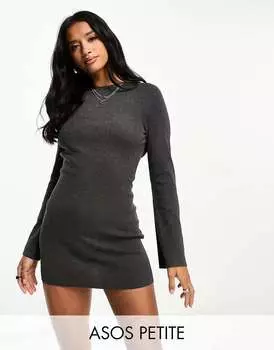 Темно-угольное трикотажное платье мини с завязками на спине ASOS DESIGN Petite
