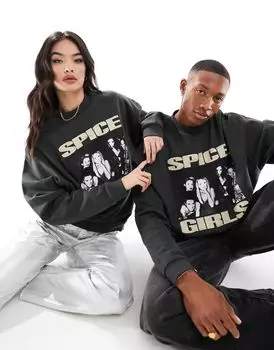 Темно-угольный свитшот унисекс в стиле унисекс с графикой Spice Girls ASOS DESIGN