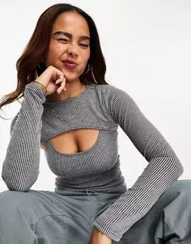 Темно-угольный топ в рубчик 2 в 1 Miss Selfridge