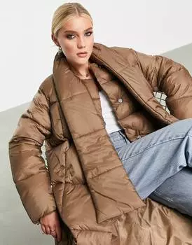 Темно-верблюжья куртка оверсайз с шарфом ASOS DESIGN