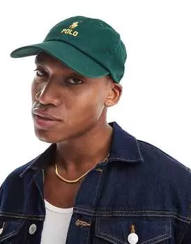 Темно-зеленая бейсболка из твила Polo Ralph Lauren с золотым логотипом