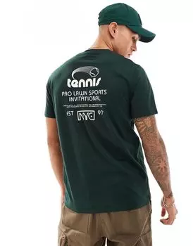 Темно-зеленая футболка ASOS DESIGN с теннисным принтом на спине