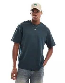 Темно-зеленая футболка оверсайз Jack & Jones