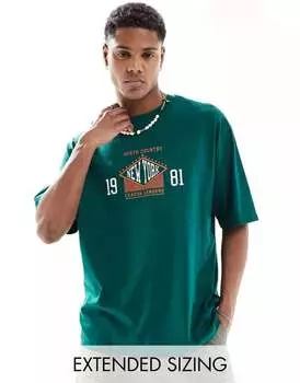 Темно-зеленая футболка оверсайз с городским принтом на груди ASOS