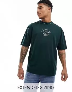 Темно-зеленая футболка оверсайз с принтом в виде сверчка на груди ASOS DESIGN