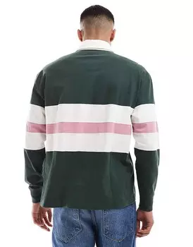 Темно-зеленая футболка-поло для регби Abercrombie & Fitch с цветными блоками на груди