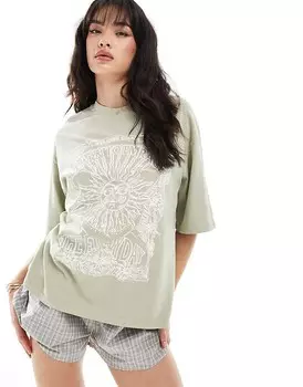 Темно-зеленая футболка с принтом солнца Pimkie