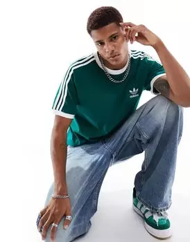 Темно-зеленая футболка с тремя полосками adidas Originals