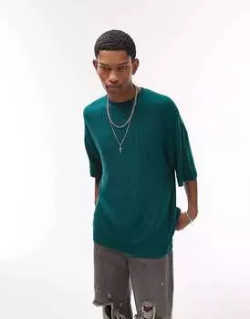 Темно-зеленая футболка в рубчик Topman Extreme Oversized
