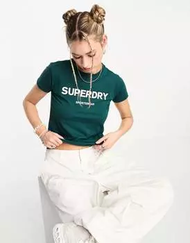 Темно-зеленая футболка в стиле 90-х Superdry с кодовым принтом