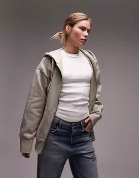 Темно-зеленая худи на молнии премиум-класса Topshop