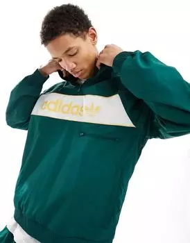 Темно-зеленая и желтая ветровка adidas Originals с линейным логотипом