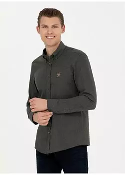 Темно-зеленая мужская рубашка Slim Fit с воротником на пуговицах AKIS023K U.S. Polo Assn., зеленый