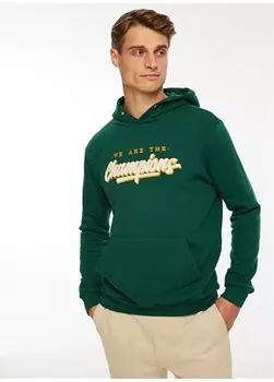 Темно-зеленая мужская толстовка с капюшоном и вышивкой People By Fabrika