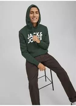 Темно-зеленая мужская толстовка с воротником с капюшоном Jack & Jones