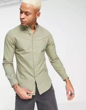 Темно-зеленая приталенная оксфордская рубашка на пуговицах с логотипом Polo Ralph Lauren