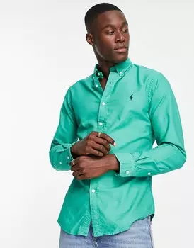 Темно-зеленая приталенная оксфордская рубашка узкого кроя Polo Ralph Lauren, окрашенная в готовом виде