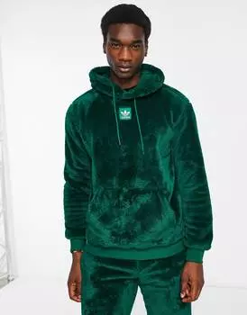 Темно-зеленая пушистая худи из полиэстера adidas originals Essentials+