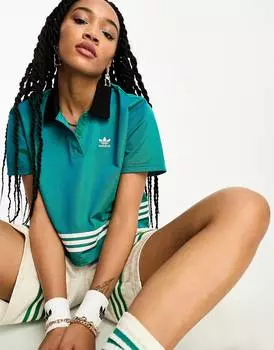 Темно-зеленая рубашка поло с 3 полосками adidas Originals adicolor 70's