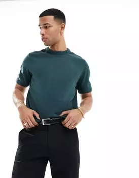 Темно-зеленая структурированная трикотажная футболка свободного кроя ASOS