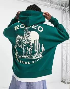 Темно-зеленая толстовка оверсайз с принтом родео спереди и сзади ASOS DESIGN
