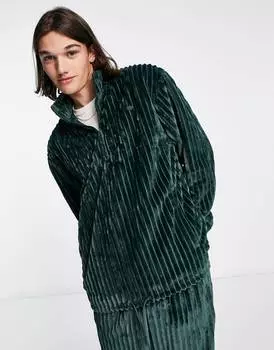 Темно-зеленая толстовка с молнией 1/4 adidas Originals adicolor Contempo