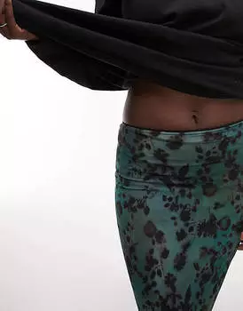 Темно-зеленая юбка миди из сетки с цветочным принтом Topshop Tall