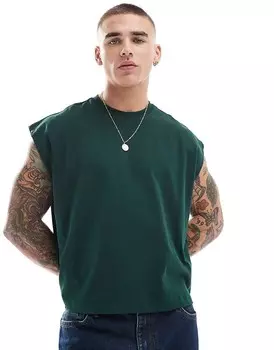 Темно-зеленая укороченная футболка оверсайз без рукавов ASOS DESIGN