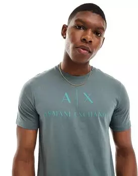 Темно-зеленая узкая футболка с логотипом на груди Armani Exchange