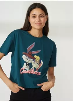 Темно-зеленая женская футболка с принтом Looney Tunes Never Say Never