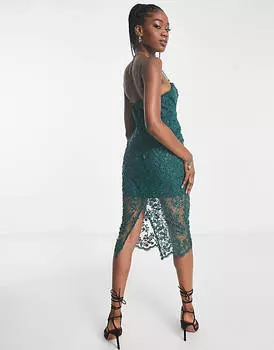 Темно-зеленое кружевное платье миди Love Triangle