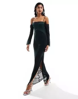 Темно-зеленое платье макси с корсетом и драпировкой ASOS DESIGN