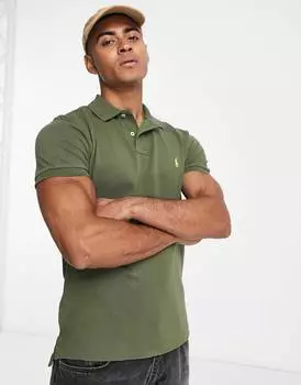 Темно-зеленое приталенное поло из пике Polo Ralph Lauren icon logo