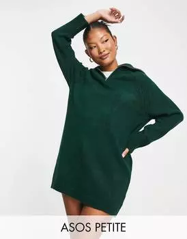 Темно-зеленое трикотажное мини-платье с воротником на молнии ASOS DESIGN Petite