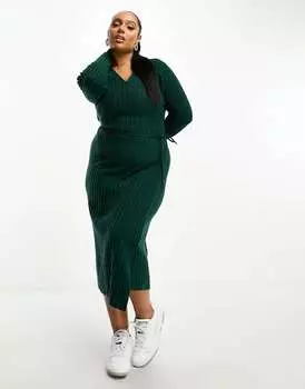 Темно-зеленое трикотажное платье миди с запахом спереди ASOS DESIGN Curve