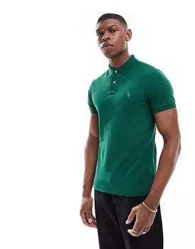 Темно-зеленое узкое поло из пике с логотипом Polo Ralph Lauren