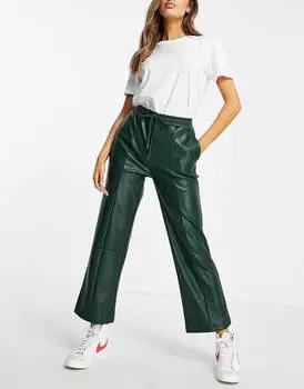 Темно-зеленые брюки из искусственной кожи ASOS DESIGN