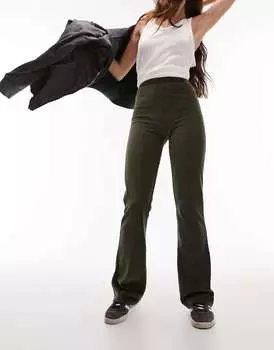 Темно-зеленые брюки-клеш из эластичного шнура Topshop