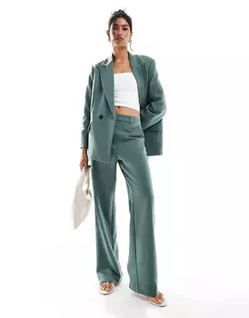 Темно-зеленые брюки строгого кроя с узором «елочка» Vero Moda
