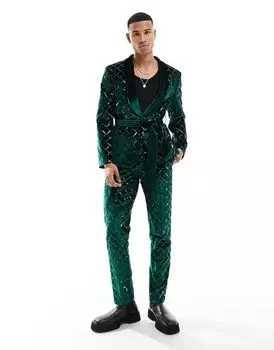 Темно-зеленые костюмные брюки скинни с пайетками со стразами ASOS