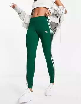 Темно-зеленые леггинсы с 3 полосками adidas Originals adicolor