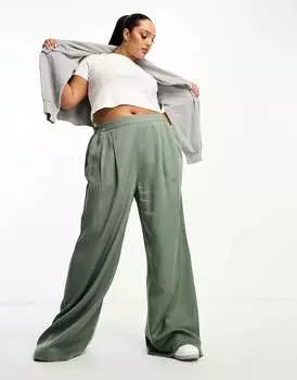 Темно-зеленые широкие брюки широкого кроя ASOS Curve