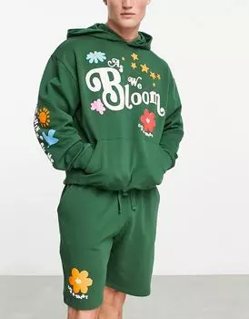 Темно-зеленые шорты оверсайз с многослойным пышным принтом ASOS DESIGN — часть комплекта